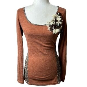Lulura Floral Embellishment Long Sleeve Top